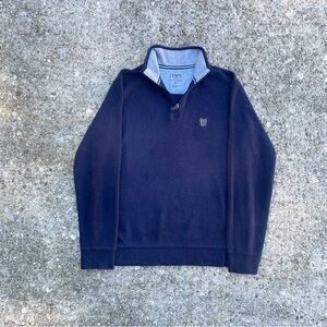 Classic and clean Chaps Men’s Quarter-Zip Sweater in a deep navy blue.